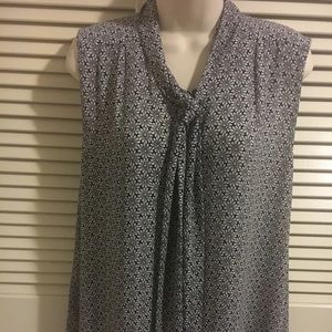 Loft black&white sleeve-less blouse with neck tie
